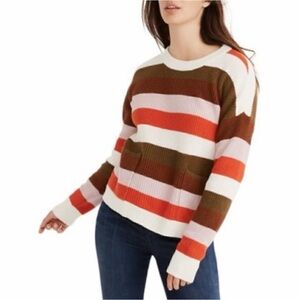 Madewell crew ivory red/green stripe sweater